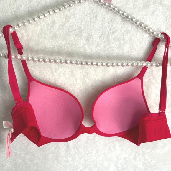 size 32A Victoria's Secret PINK wear everywhere red bra padded push up - Picture 8 of 10